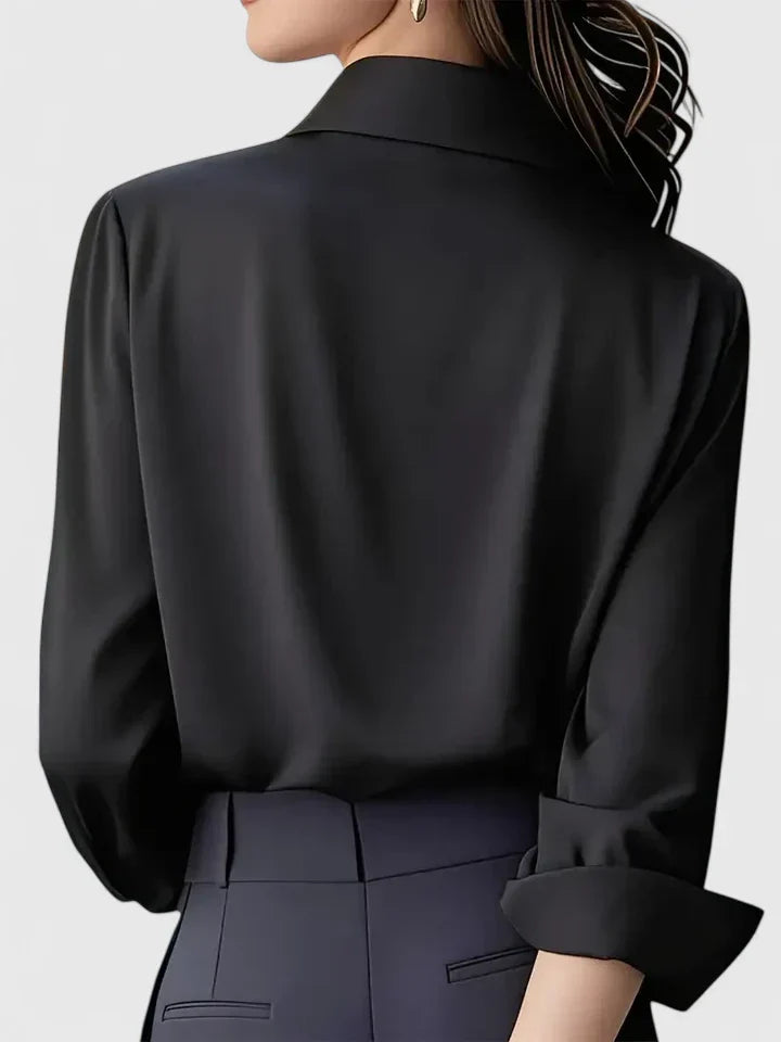 Women's Navy Satin Blouse | Elegant Button-Down Office Shirt 6
