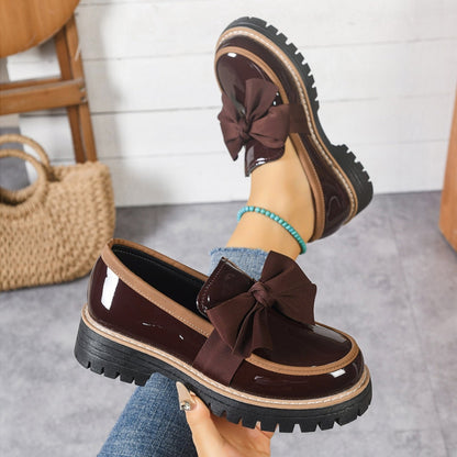 Women's Patent Leather Platform Loafers | Stylish Bowknot Slip-On Shoes 4