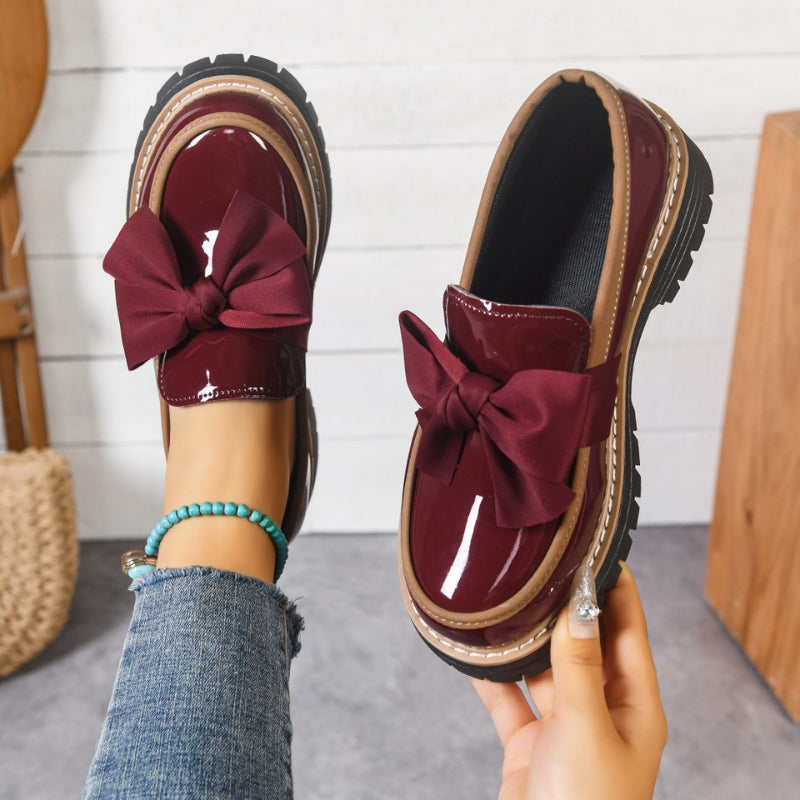 Women's Patent Leather Platform Loafers | Stylish Bowknot Slip-On Shoes 5