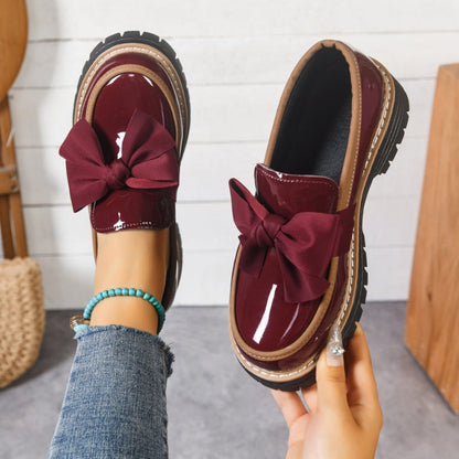 Women's Patent Leather Platform Loafers | Stylish Bowknot Slip-On Shoes 5