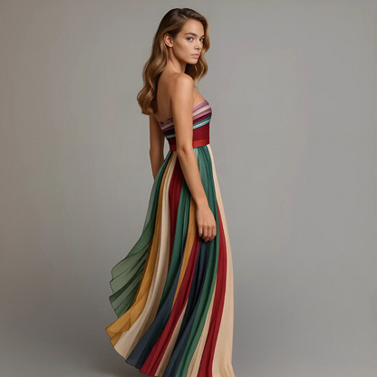 Women's Pleated Maxi Dress | Elegant Strapless Formal Gown for Holiday Celebrations 2