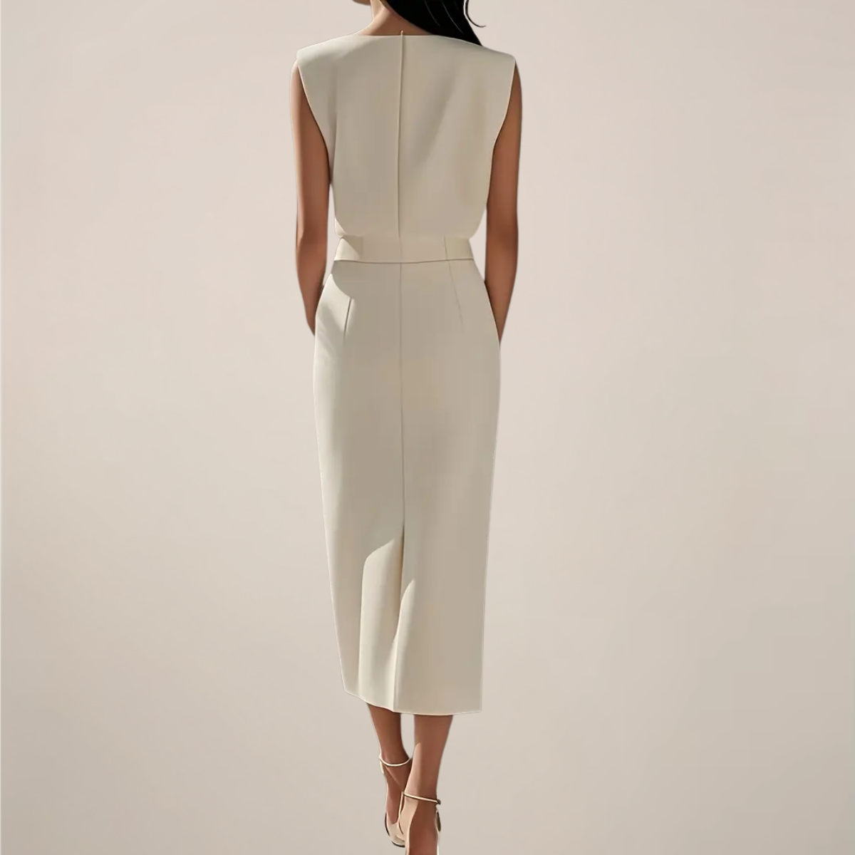 Women's Premium Fabric Midi Dress | Elegant Sleeveless Design with Side Slit for Office and Evening Wear 4