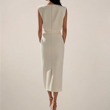 Women's Premium Fabric Midi Dress | Elegant Sleeveless Design with Side Slit for Office and Evening Wear 4