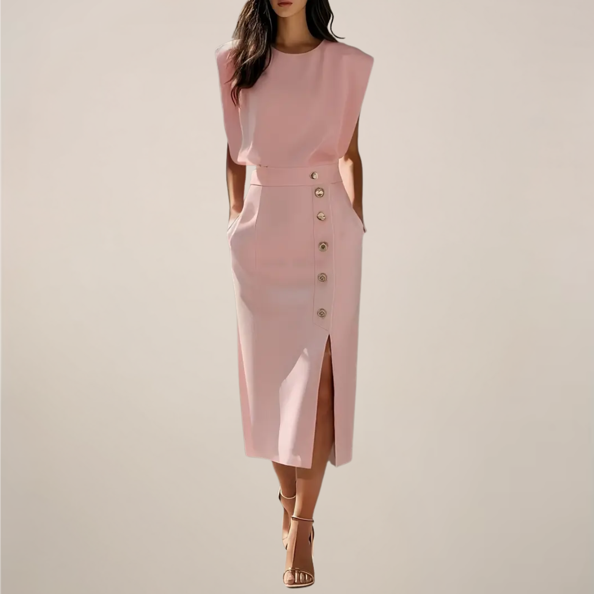 Women's Premium Fabric Midi Dress | Elegant Sleeveless Design with Side Slit for Office and Evening Wear 6