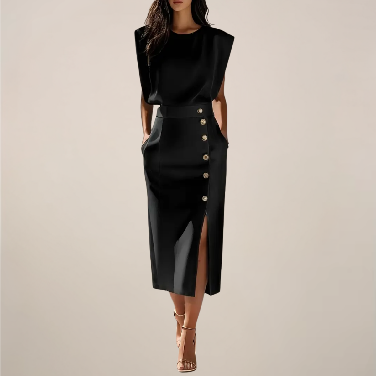 Women's Premium Fabric Midi Dress | Elegant Sleeveless Design with Side Slit for Office and Evening Wear 7