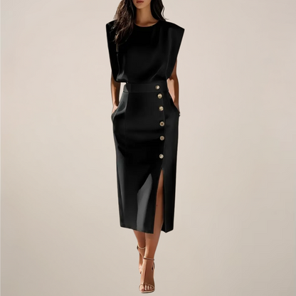 Women's Premium Fabric Midi Dress | Elegant Sleeveless Design with Side Slit for Office and Evening Wear 7