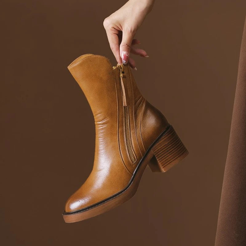 Women's Premium Leather Ankle Boots | Elegant High-Heel Black Footwear 0