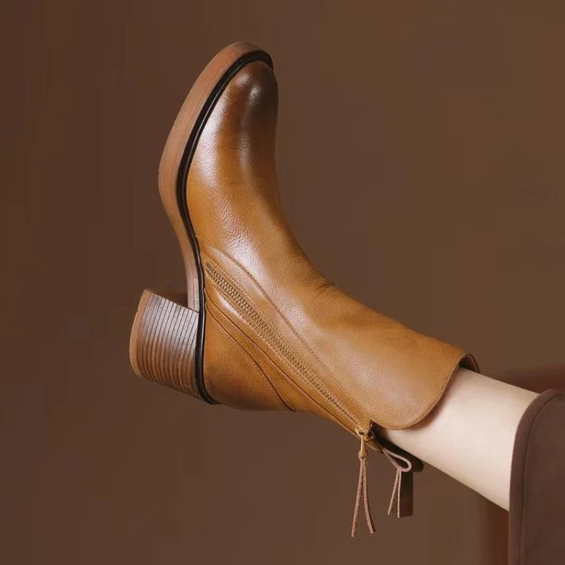 Women's Premium Leather Ankle Boots | Elegant High-Heel Black Footwear 1