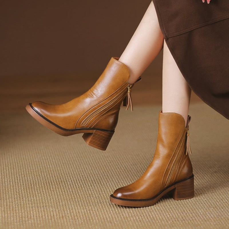Women's Premium Leather Ankle Boots | Elegant High-Heel Black Footwear 2