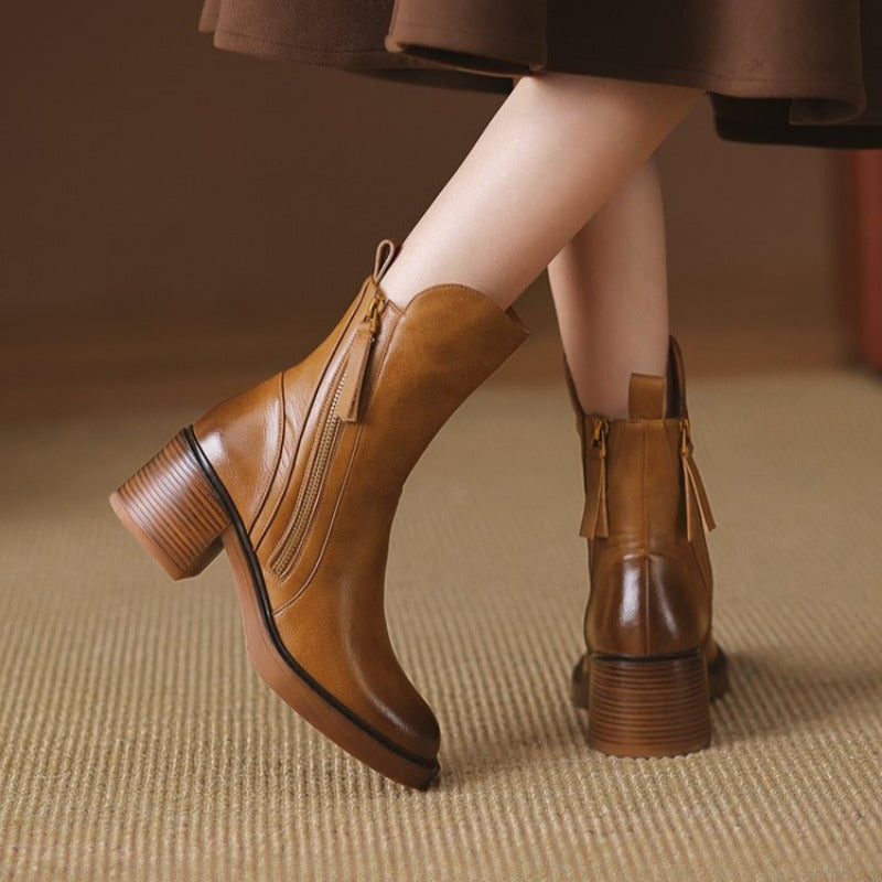 Women's Premium Leather Ankle Boots | Elegant High-Heel Black Footwear 3
