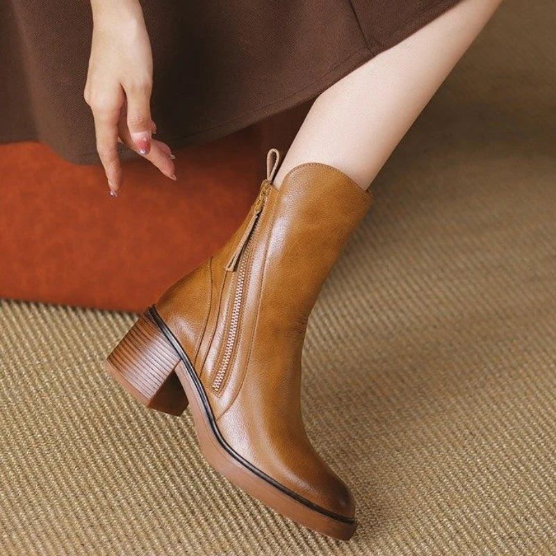 Women's Premium Leather Ankle Boots | Elegant High-Heel Black Footwear 4