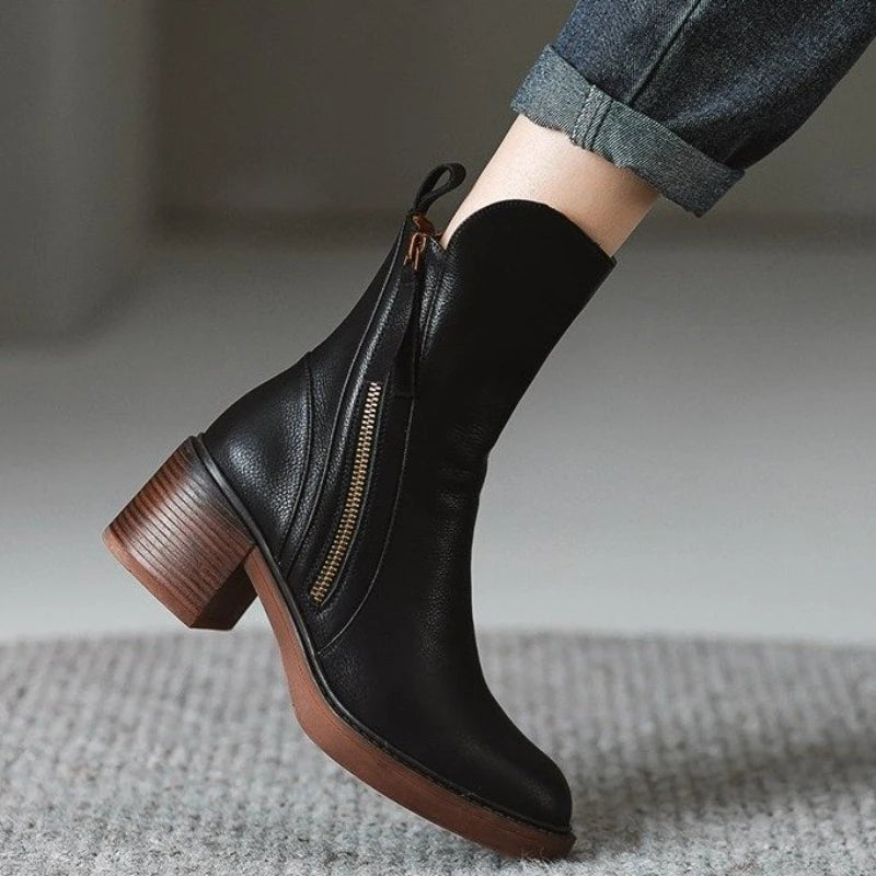 Women's Premium Leather Ankle Boots | Elegant High-Heel Black Footwear 5
