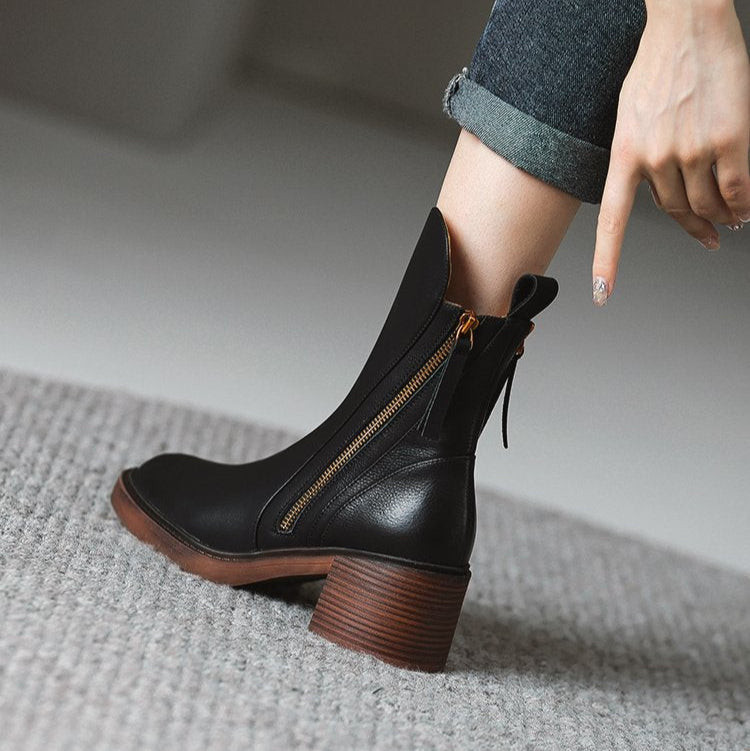 Women's Premium Leather Ankle Boots | Elegant High-Heel Black Footwear 6