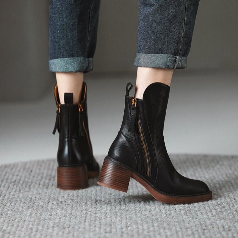 Women's Premium Leather Ankle Boots | Elegant High-Heel Black Footwear 7