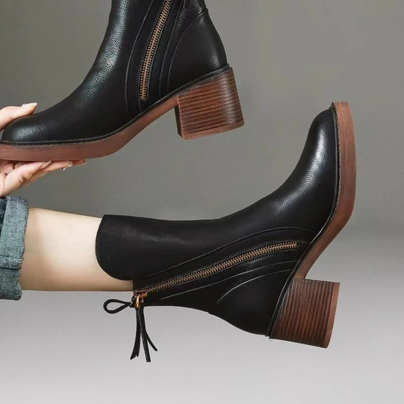 Women's Premium Leather Ankle Boots | Elegant High-Heel Black Footwear 8