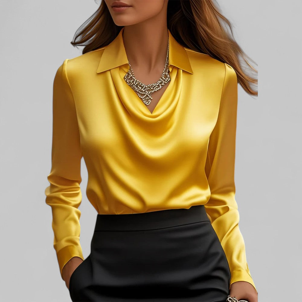 Women's Satin Long Sleeve Blouse | Elegant Draped Neck Chic Top 6