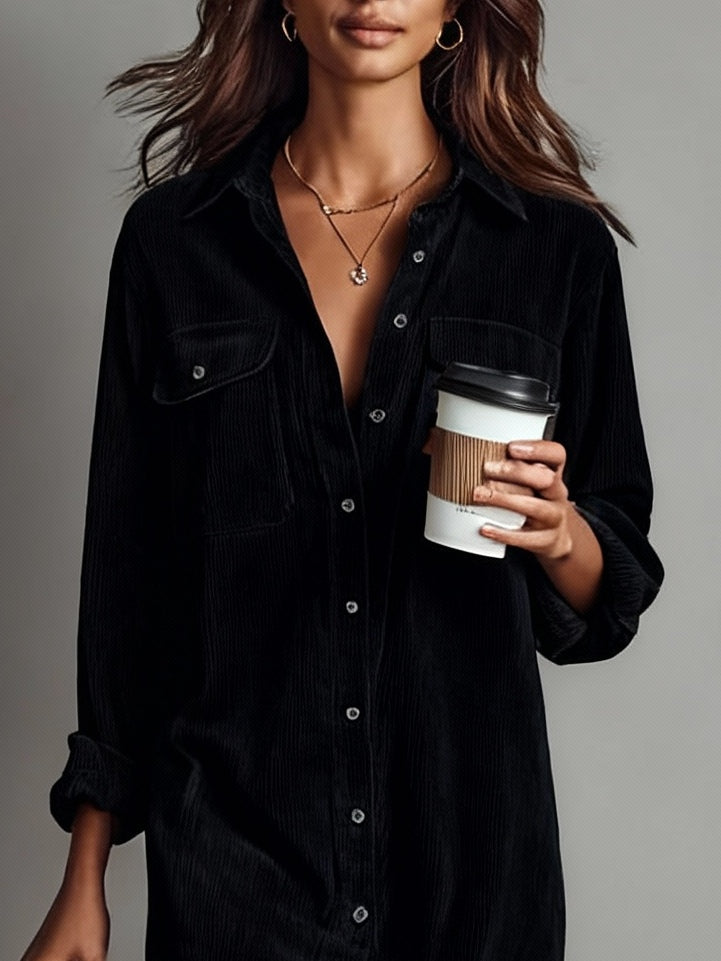 Women's Soft Corduroy Midi Dress | Relaxed Fit with Double Chest Pockets 4