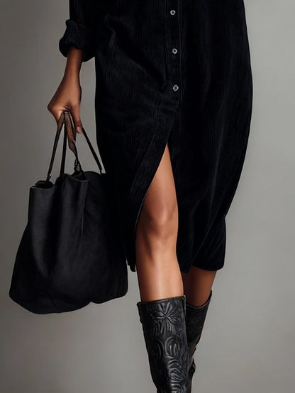 Women's Soft Corduroy Midi Dress | Relaxed Fit with Double Chest Pockets 5