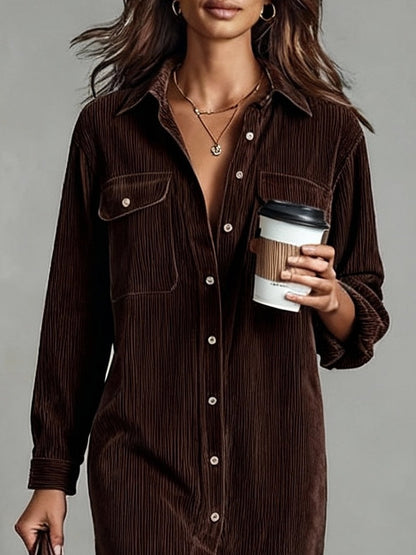 Women's Soft Corduroy Midi Dress | Relaxed Fit with Double Chest Pockets 7