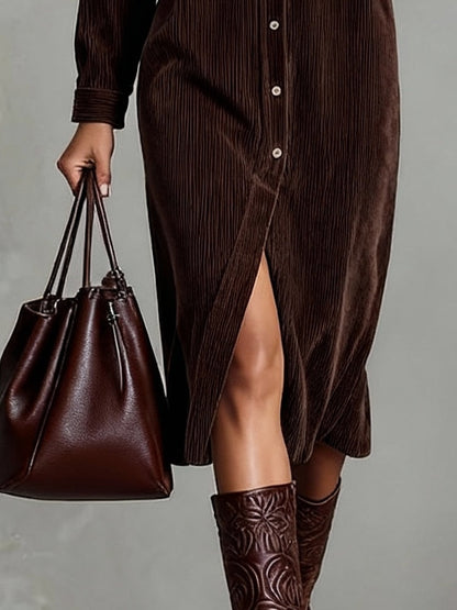 Women's Soft Corduroy Midi Dress | Relaxed Fit with Double Chest Pockets 8