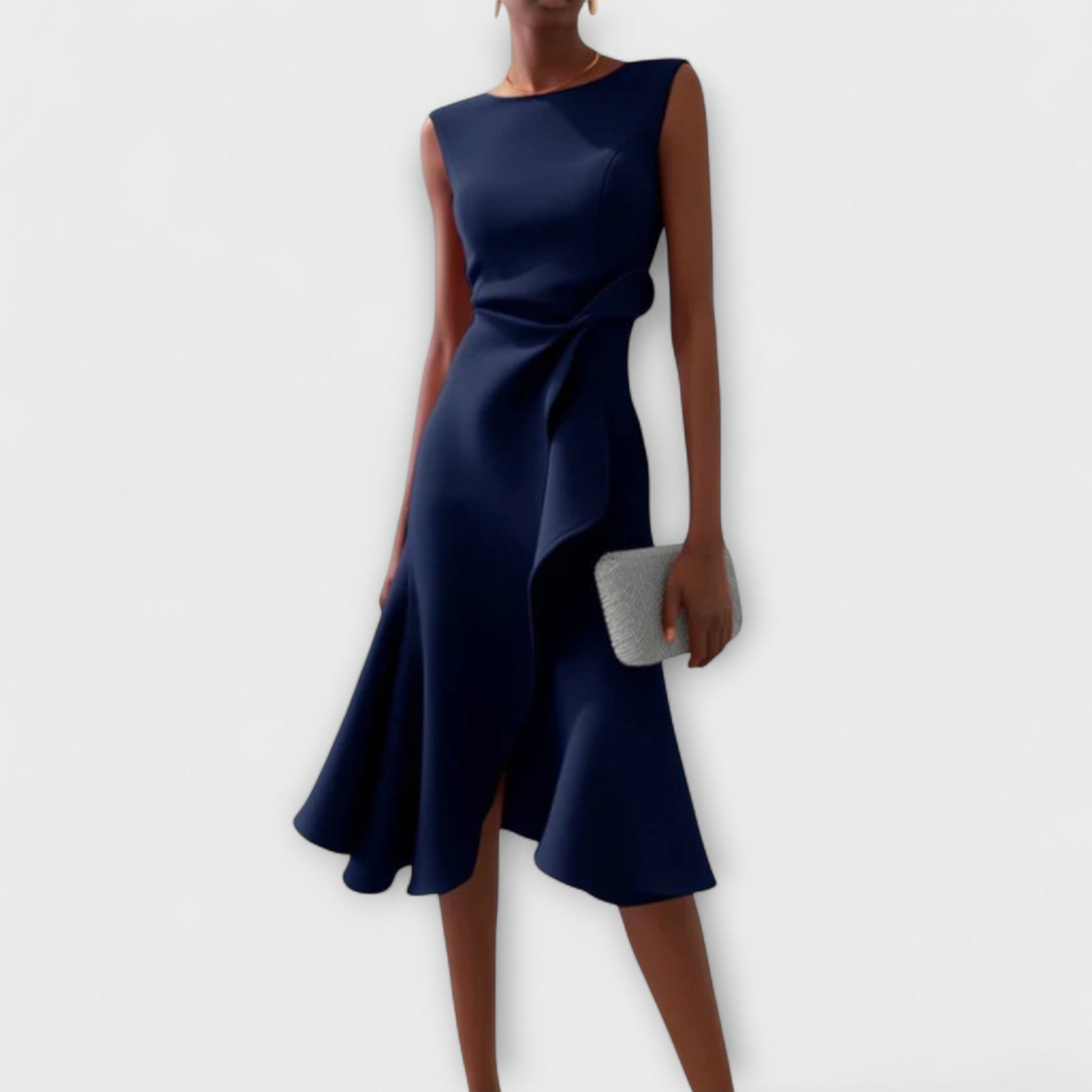 Women's Soft Draped Midi Dress | Elegant Asymmetric Hem Sleeveless Summer Dress 1