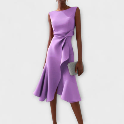 Women's Soft Draped Midi Dress | Elegant Asymmetric Hem Sleeveless Summer Dress 4