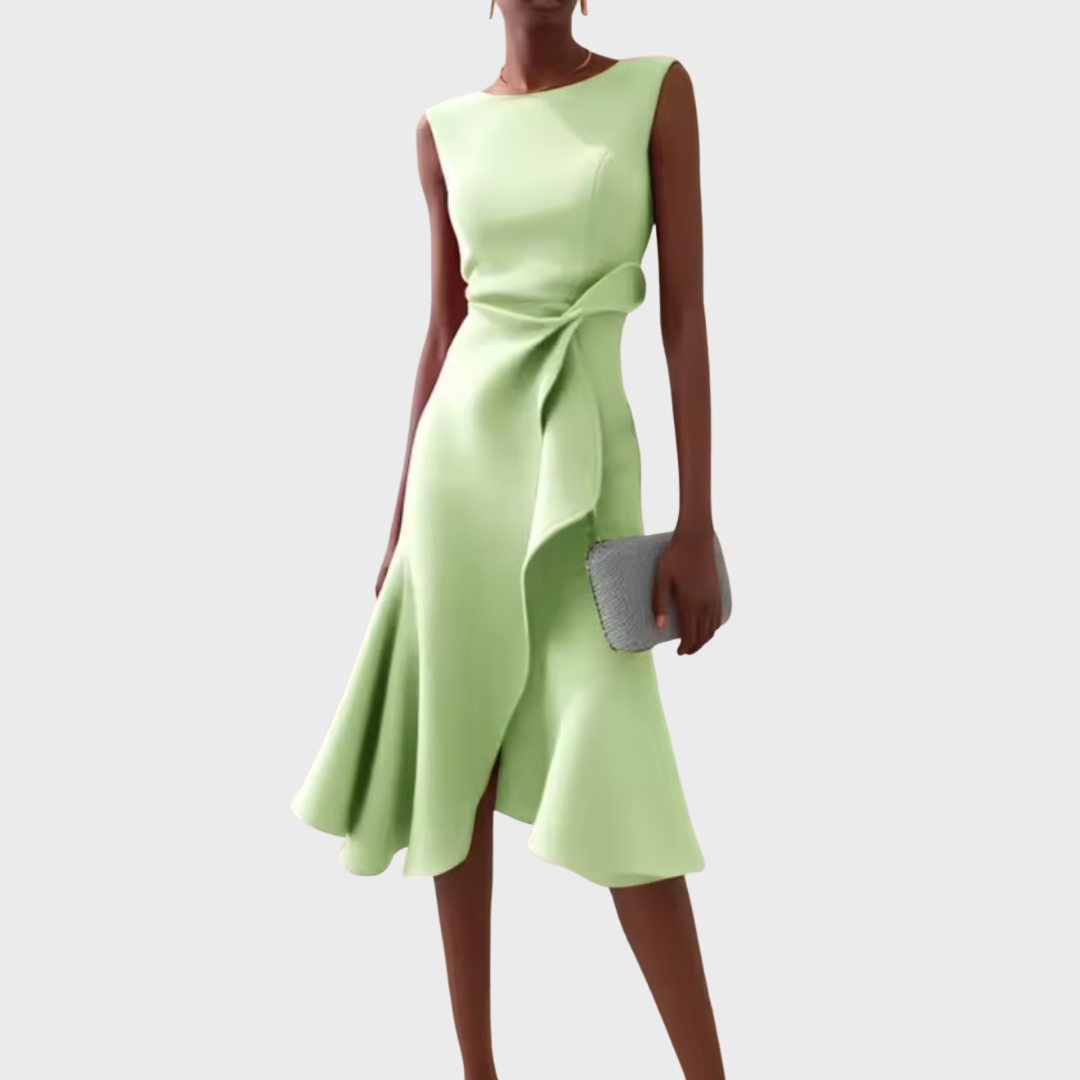 Women's Soft Draped Midi Dress | Elegant Asymmetric Hem Sleeveless Summer Dress 7