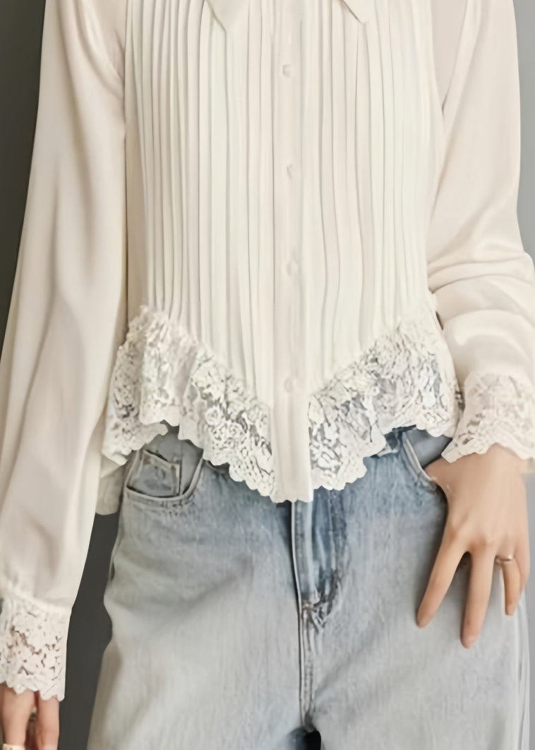 Women's Solid Chiffon Blouse | Elegant Lace Button Spring Top 3