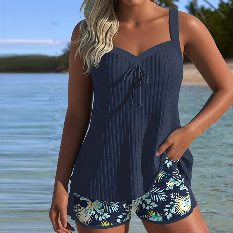 Women's Striped Swimwear Tankini Set | Elegant Tummy Control Beach Outfit 0