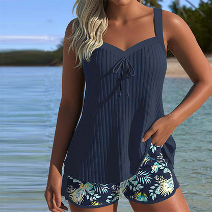 Women's Striped Swimwear Tankini Set | Elegant Tummy Control Beach Outfit 0