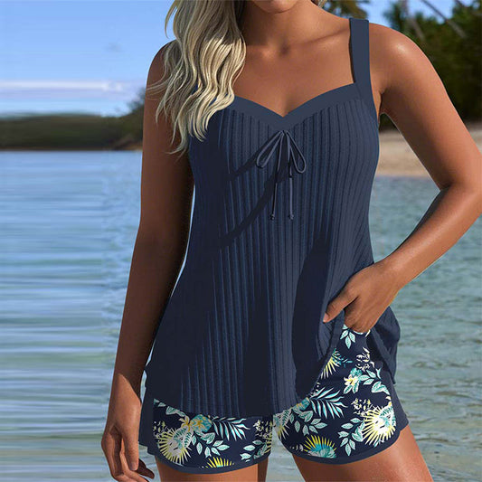 Women's Striped Swimwear Tankini Set | Elegant Tummy Control Beach Outfit 0