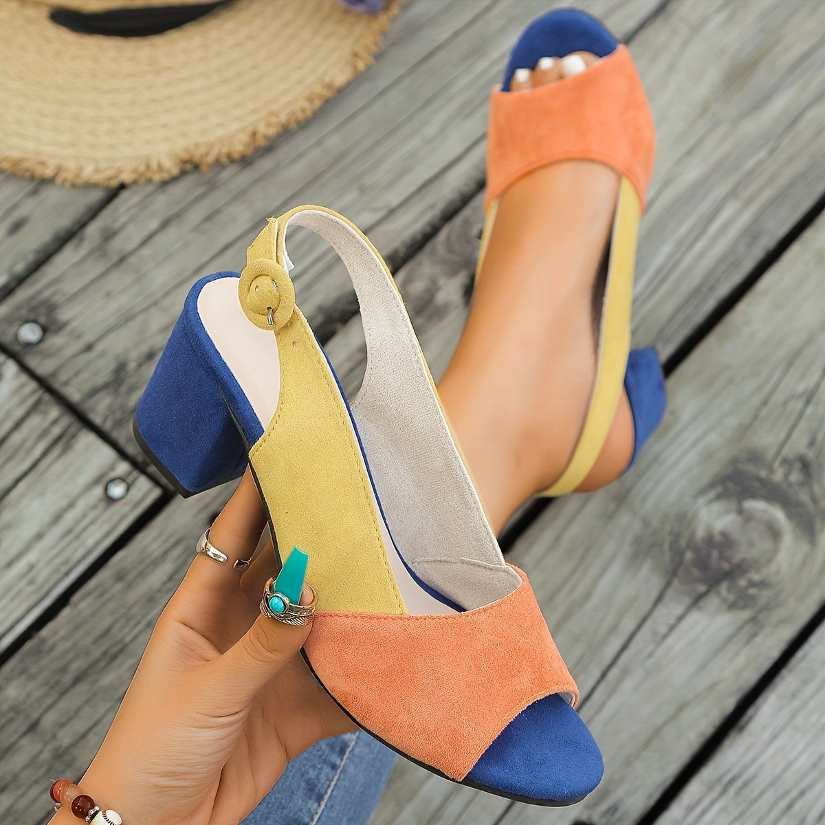 Women's Synthetic Colourblock Slingback Heels | Elegant Comfortable Dress Sandals 1