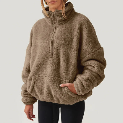 Women's Ultra-Soft Plush Half-Zip Sweater | Lightweight Relaxed Fit Pullover 8