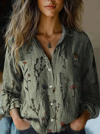 Women's Vintage Floral Print Button-Down Shirt | Relaxed Fit Autumn Blouse 7