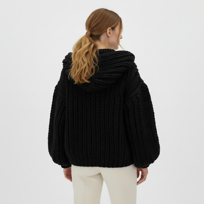 Oversized Cable Knit Hooded Open Front Cardigan For Women