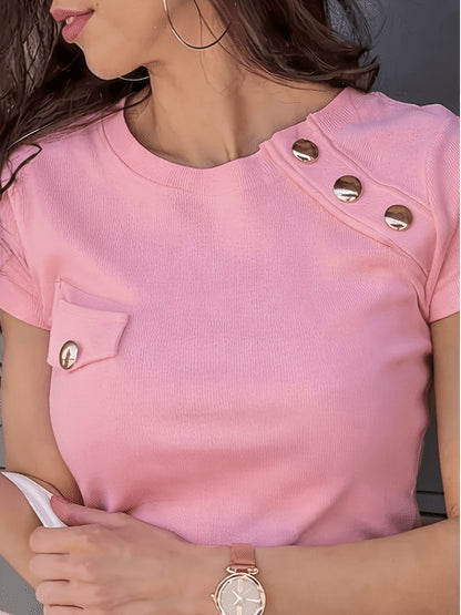 Women's Ribbed Button Detail T-Shirt