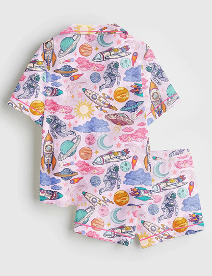 Women's Rocket Man Space Short Sleeve Satin Pajama Set