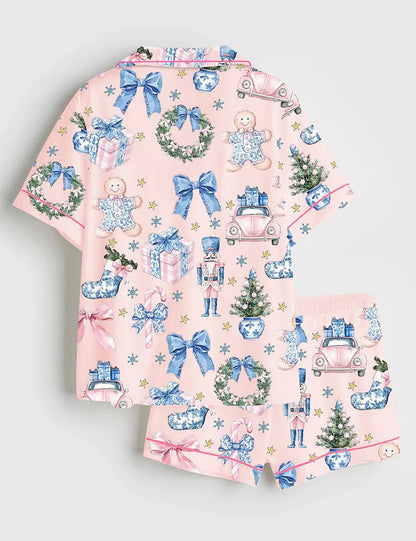 Women's Coquette Chinoiserie Christmas Satin Pajama Set