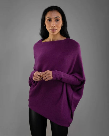 Asymmetric Draped Jumper Women's Oversized Soft Knit Swing Collar Pullover Top