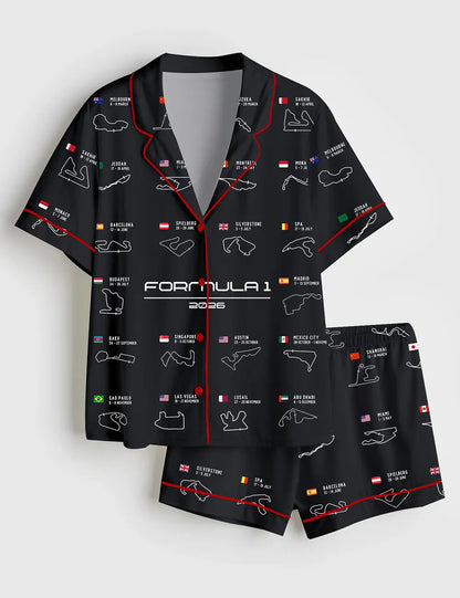 Women’s Formula One 2026 Calendar Formula Racing Season Short Sleeve Satin Pajama Set