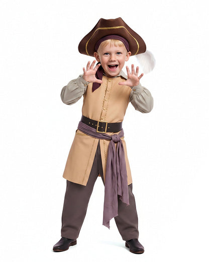 Clark Pirate Costume Tan Liminal Space Explorer Long Waistcoat and Trousers Set for Boys Mens Halloween Carnival