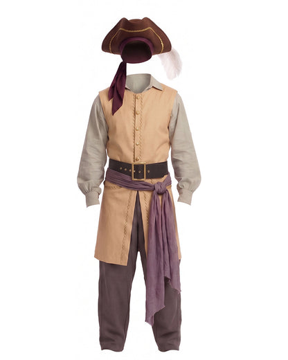 Clark Pirate Costume Tan Liminal Space Explorer Long Waistcoat and Trousers Set for Boys Mens Halloween Carnival