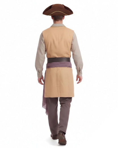 Clark Pirate Costume Tan Liminal Space Explorer Long Waistcoat and Trousers Set for Boys Mens Halloween Carnival