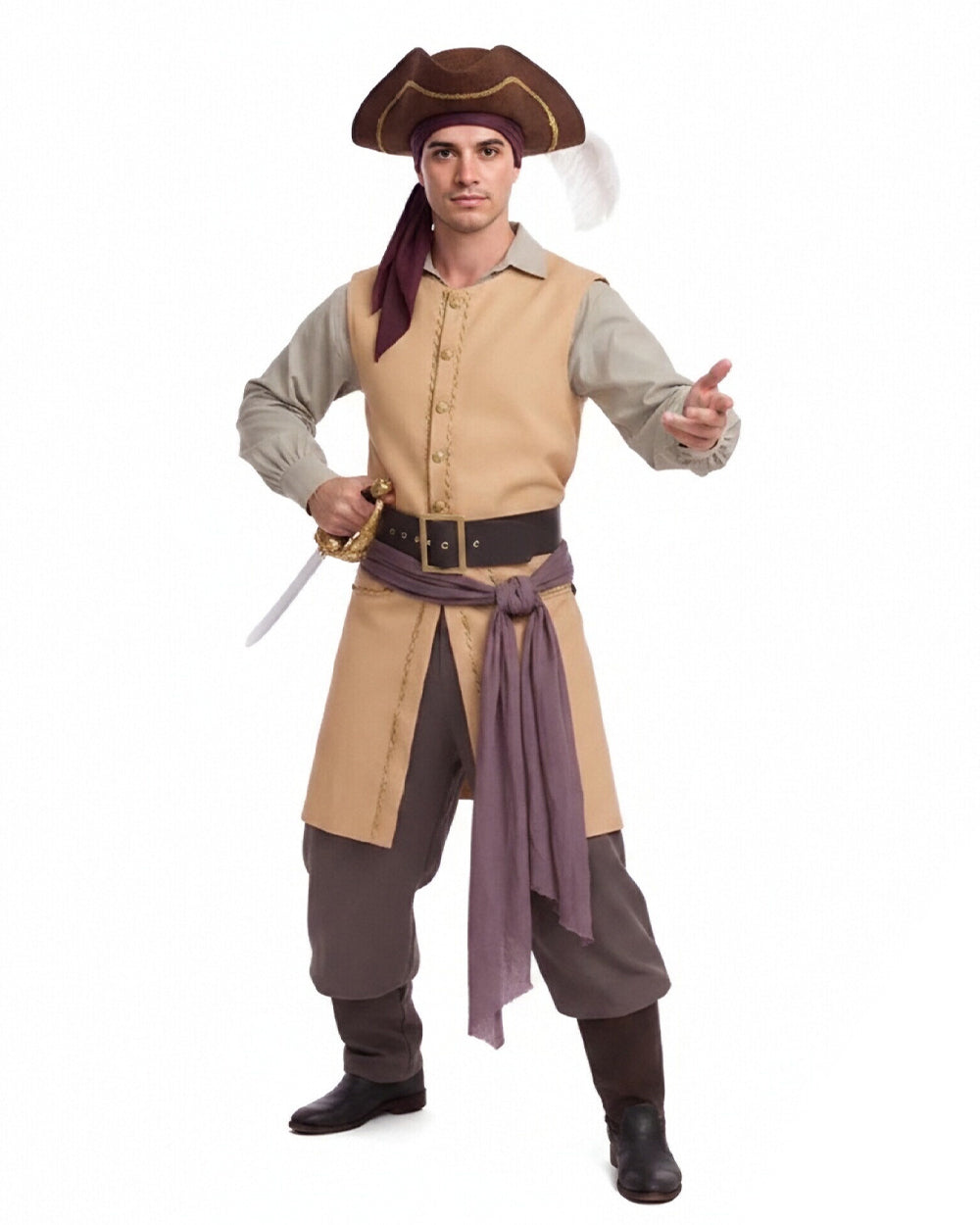 Clark Pirate Costume Tan Liminal Space Explorer Long Waistcoat and Trousers Set for Boys Mens Halloween Carnival