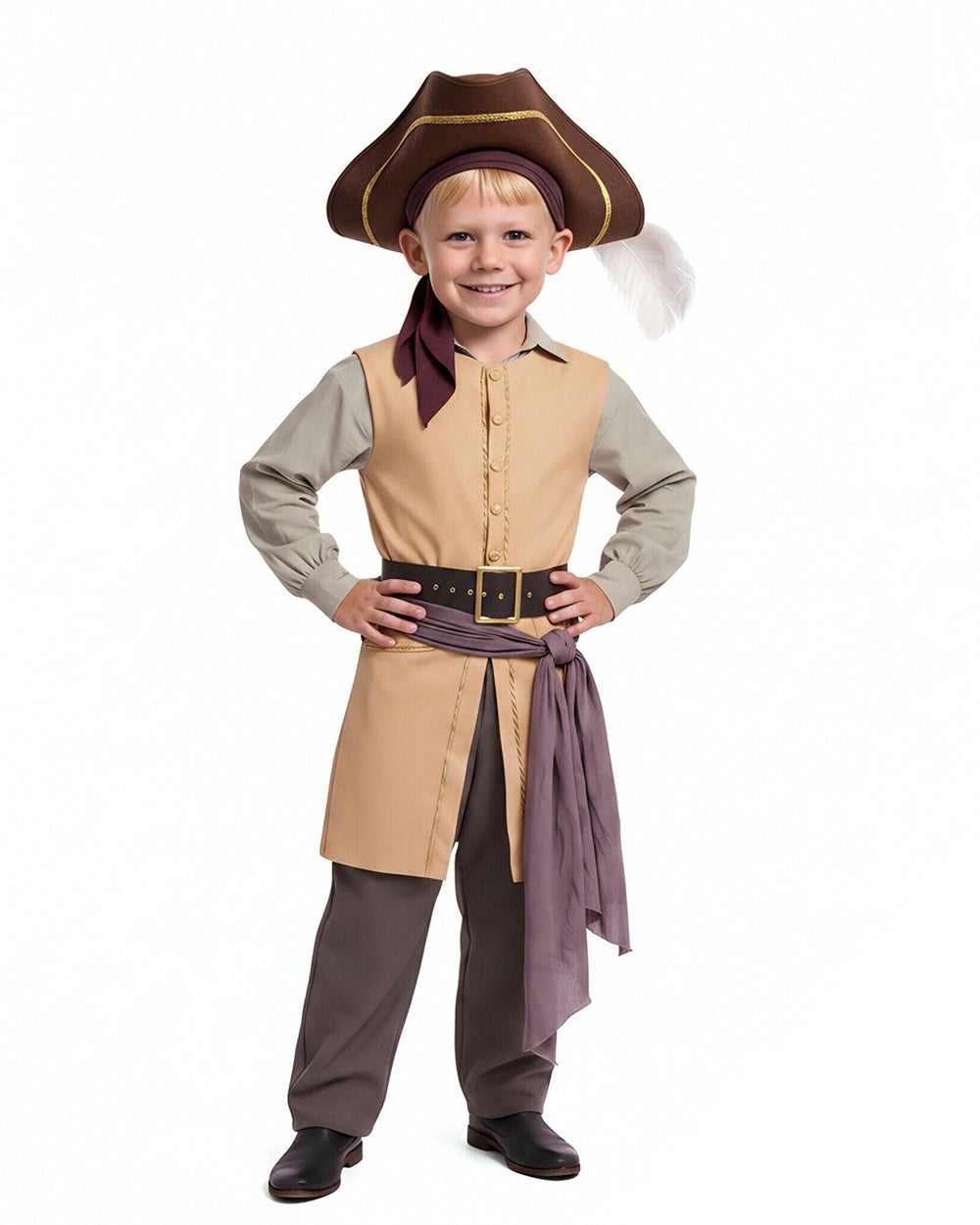 Clark Pirate Costume Tan Liminal Space Explorer Long Waistcoat and Trousers Set for Boys Mens Halloween Carnival