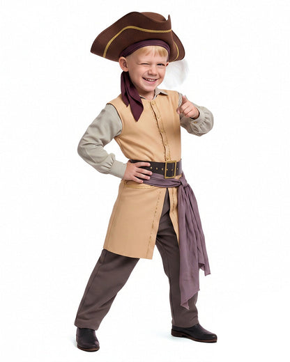 Clark Pirate Costume Tan Liminal Space Explorer Long Waistcoat and Trousers Set for Boys Mens Halloween Carnival