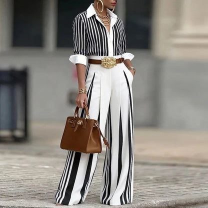 Marina | Striped Shirt & Wide-Leg Pants Set