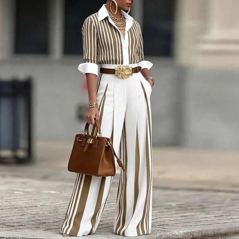Marina | Striped Shirt & Wide-Leg Pants Set