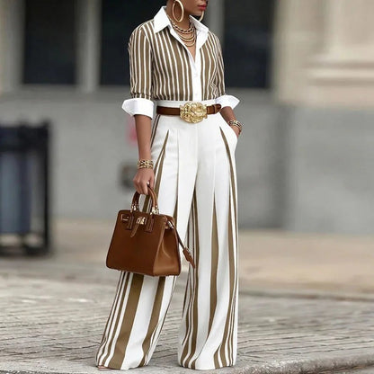 Marina | Striped Shirt & Wide-Leg Pants Set