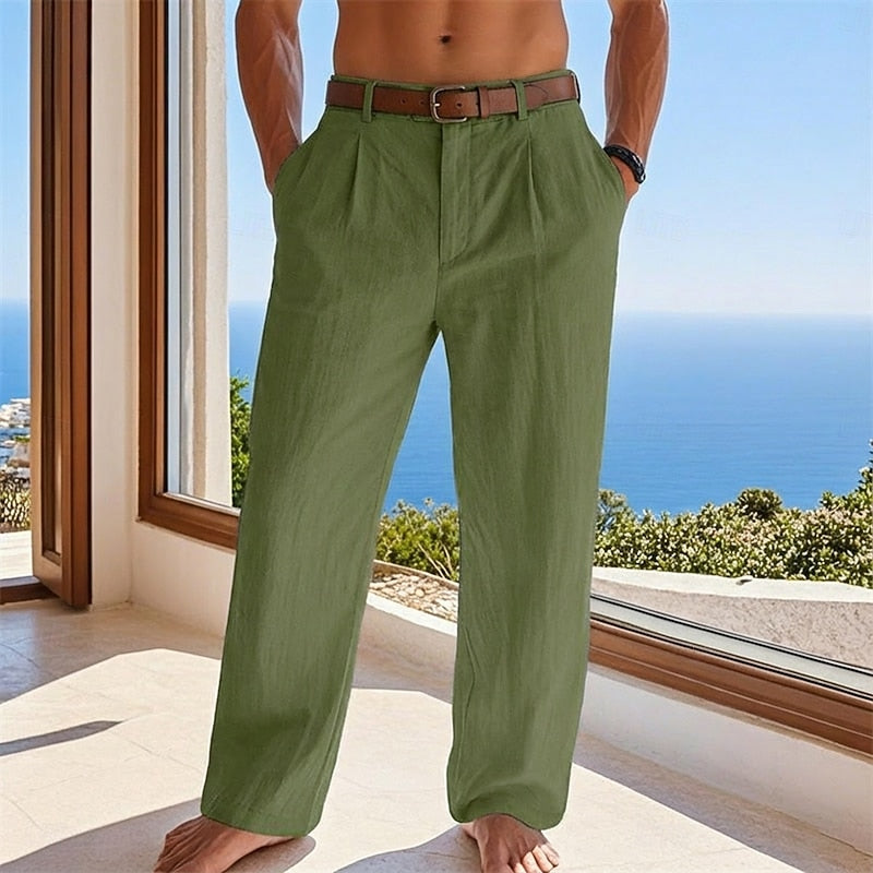 Relaxed Fit Linen-Blend Pants